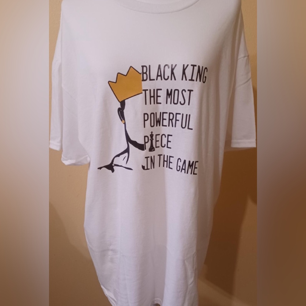 White Graphic T-Shirt with Black and Gold Print (MENS)